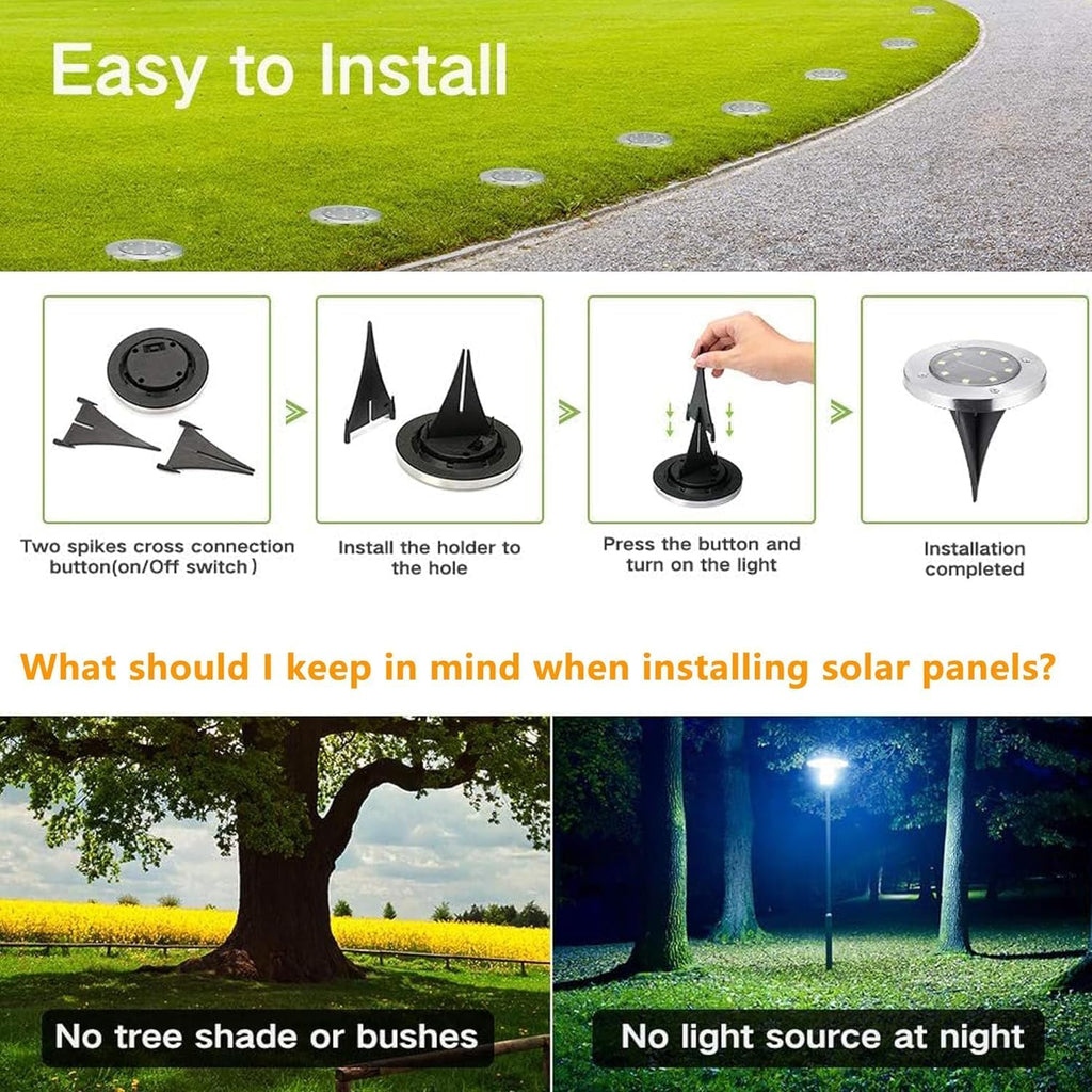 Joomer 12er Solar Bodenleuchten Aussen 8 LEDs 3000K Warmweiss IP65 Garten