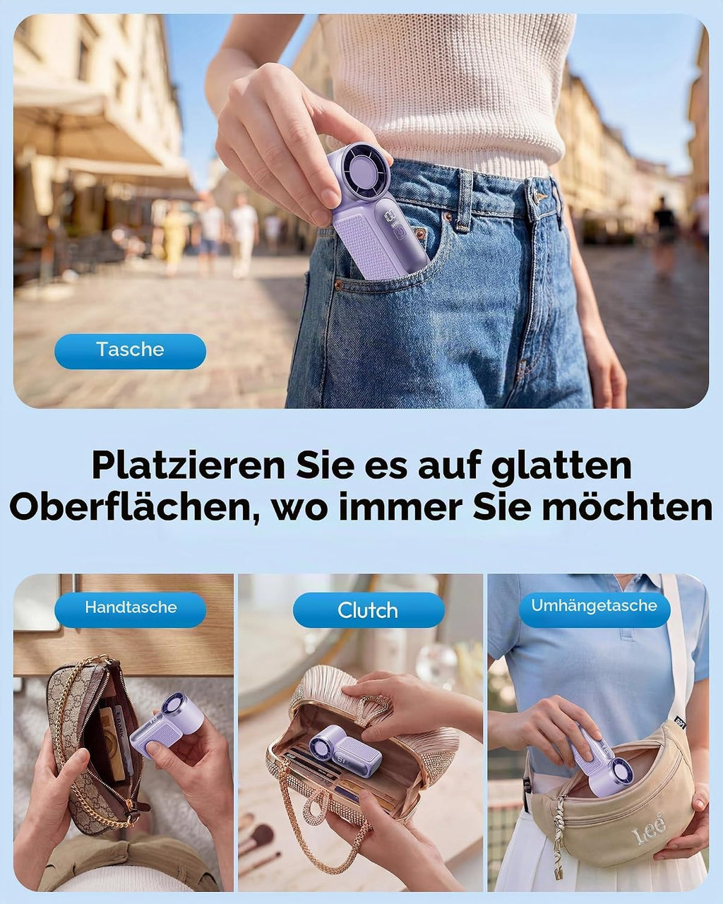 Gaiatop Mini-Handventilator USB wiederaufladbar 6 Stufen LED-Display 16900 U/min