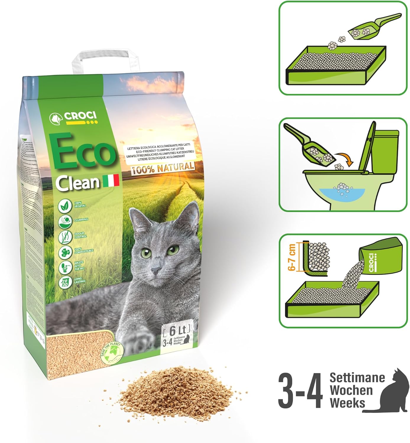 Katzenstreu Croci Eco Clean % pflanzlich klumpend spuelbar