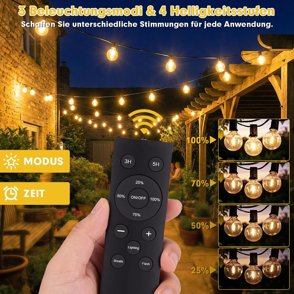 Warlisou Solar Lichterkette G40 14m mit Fernbedienung wetterfest fuer Garten