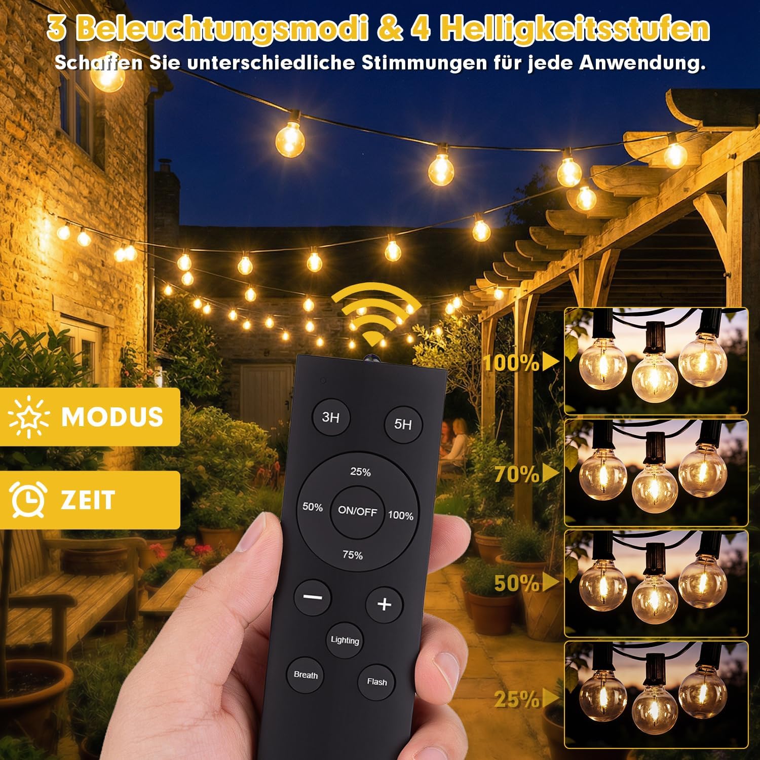 Warlisou Solar Lichterkette G40 14m mit Fernbedienung wetterfest fuer Garten