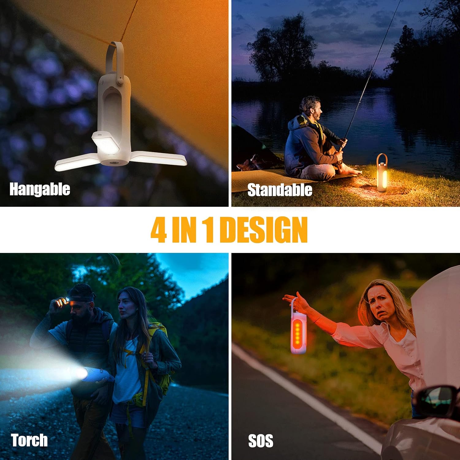 LED Campinglampe 10000 mAh Akku kabellos dimmbar 3 Leuchtmodi schwarz