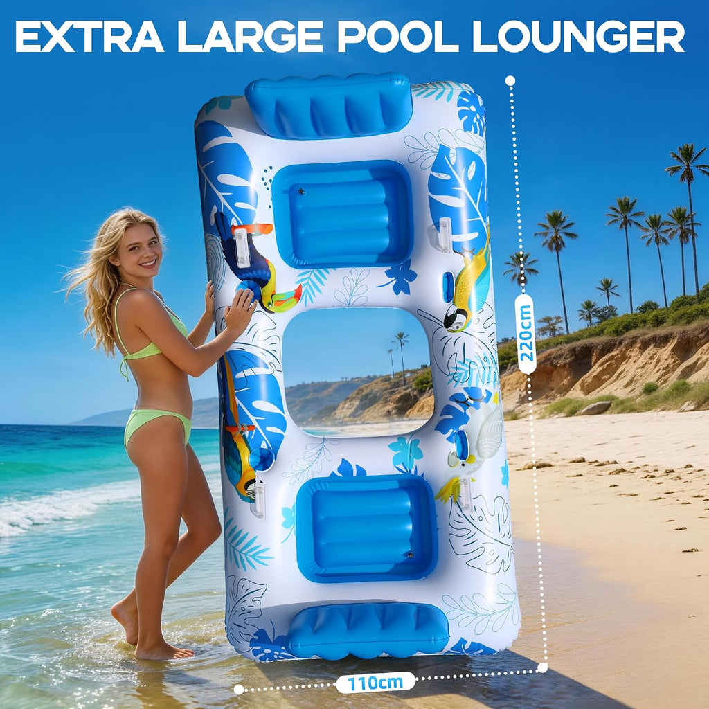 Luxfero Aufblasbare Poolmatratze 220x110 cm fuer 2 Personen mit Getraenke- und Han