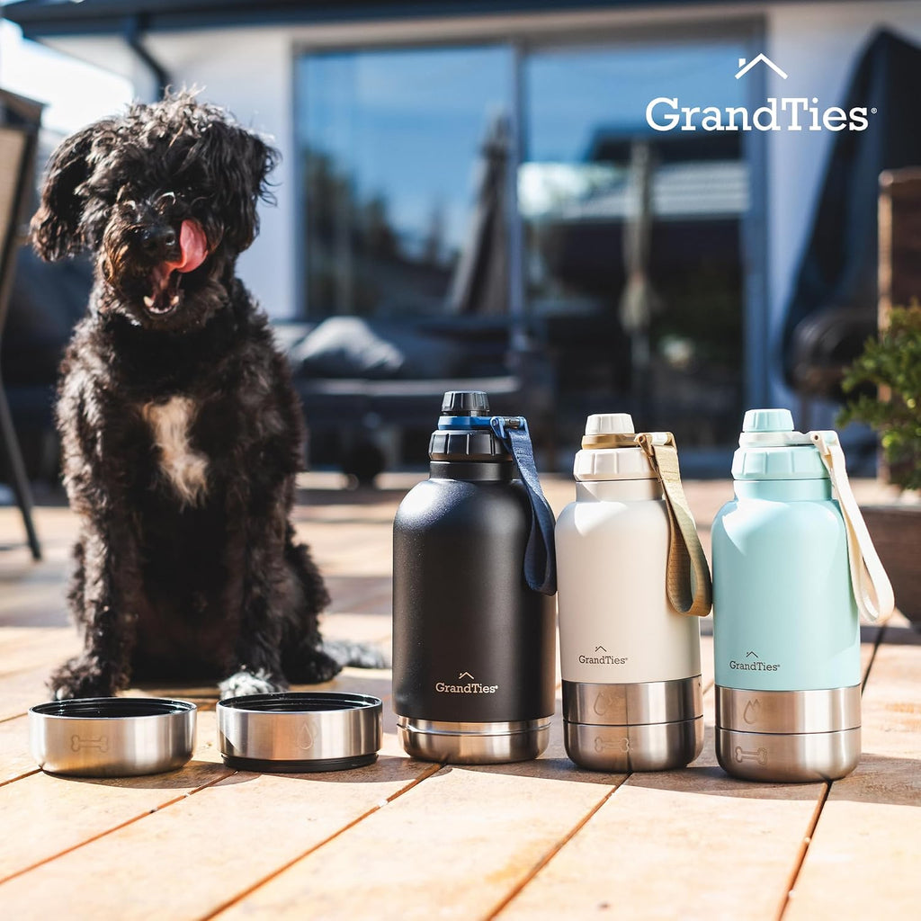 GrandTies tragbare Hundewasserflasche mit 2 abnehmbaren Naepfen, auslaufsi