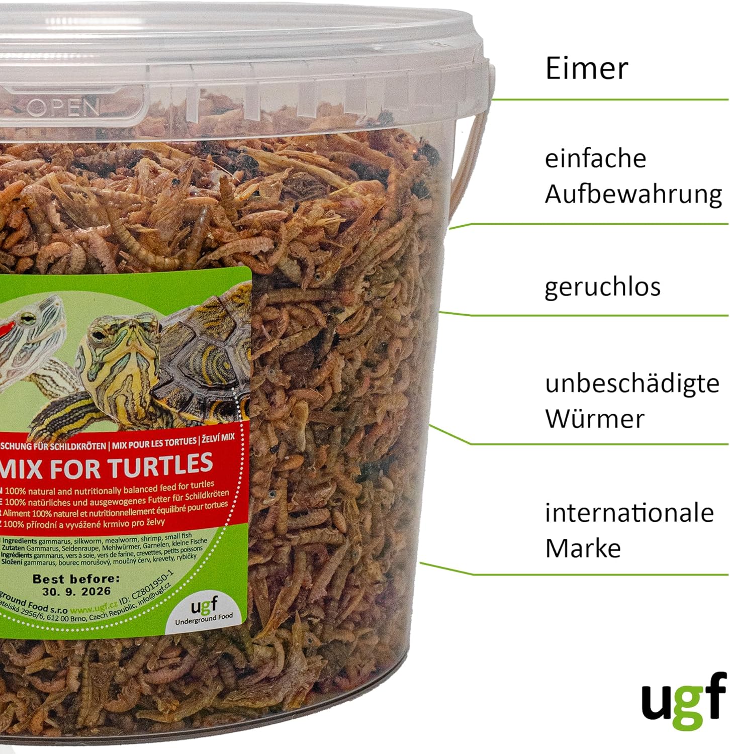 UGF Schildkroetenfutter Mix 500 g Eimer - Gammarus, Mehlwuermer, Garnelen, Fisch