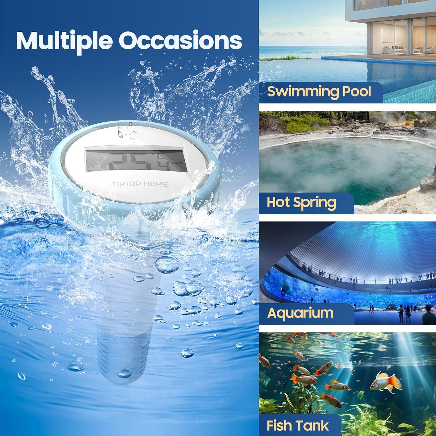 Kabelloses schwimmendes Poolthermometer IP67 blau - Wasser- und Innentemperatur