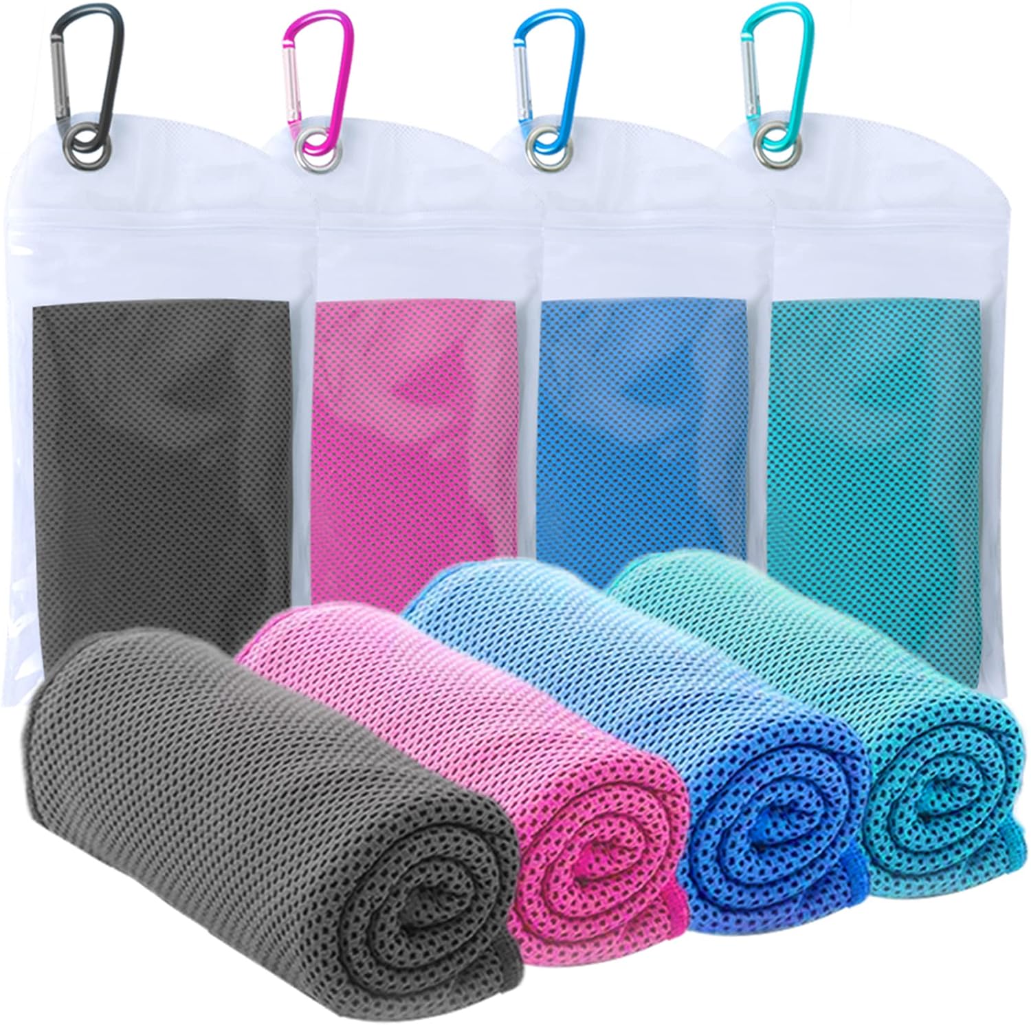 Kuehlendes Sporthandtuch 4er Set 40" x 12" Mikrofaser leicht atmungsaktiv