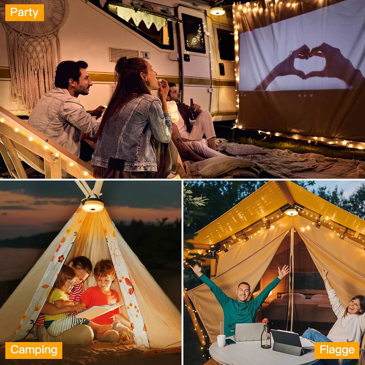Ollny Camping Lichterkette 10m Aufrollbar Wiederaufladbar 8 Modi Dimmbar