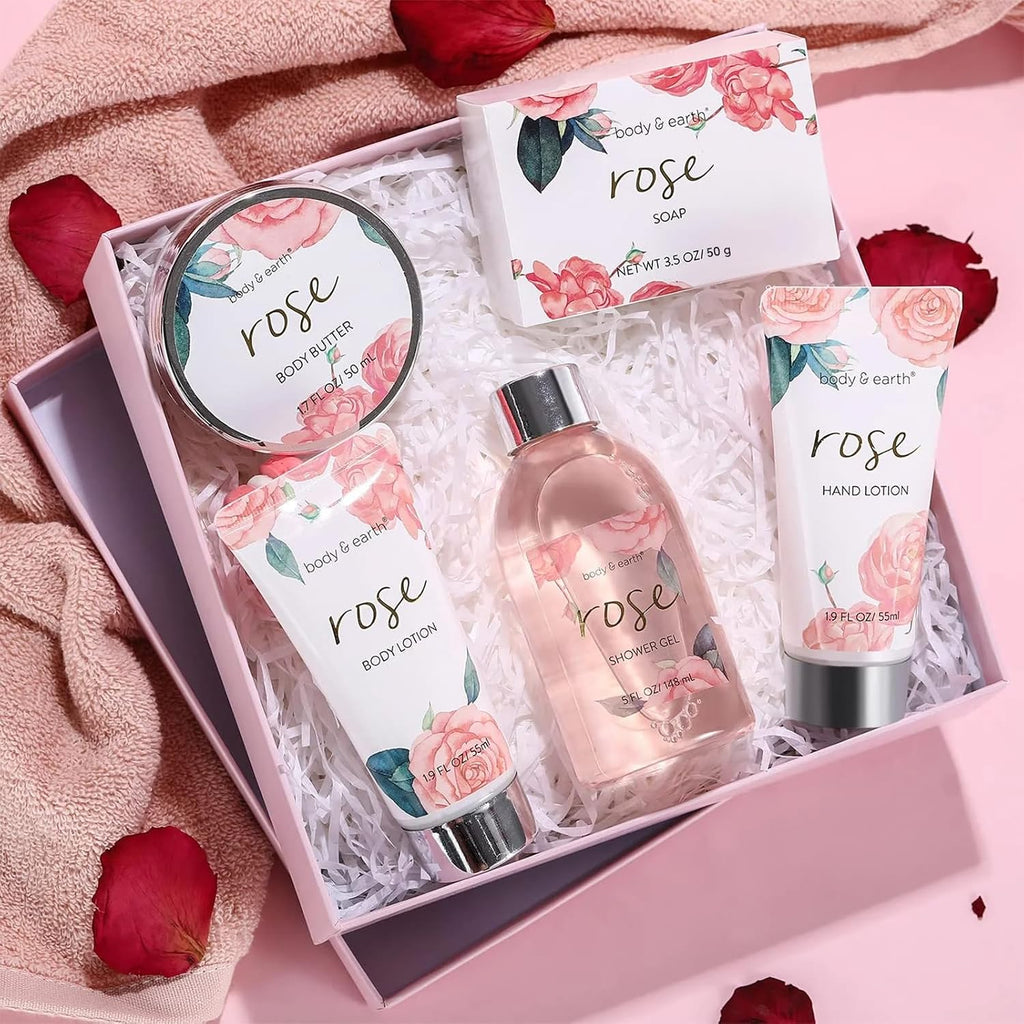 BODY & EARTH Geschenkbox Frauen 5-teilig Rose Geburtstagsgeschenk Freundin