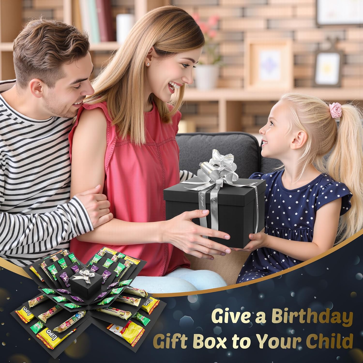 JIANTA Explosionsbox Geschenkbox 5-lagig zum Geburtstag Schwarz DIY Ueberraschung