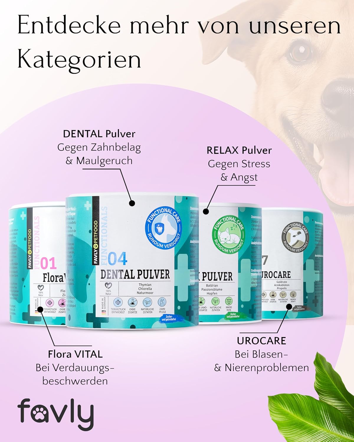 FAVLY Pulver Magen-Darm fuer Hunde - getreidefreies Ergaenzungsfutter, Rotulm