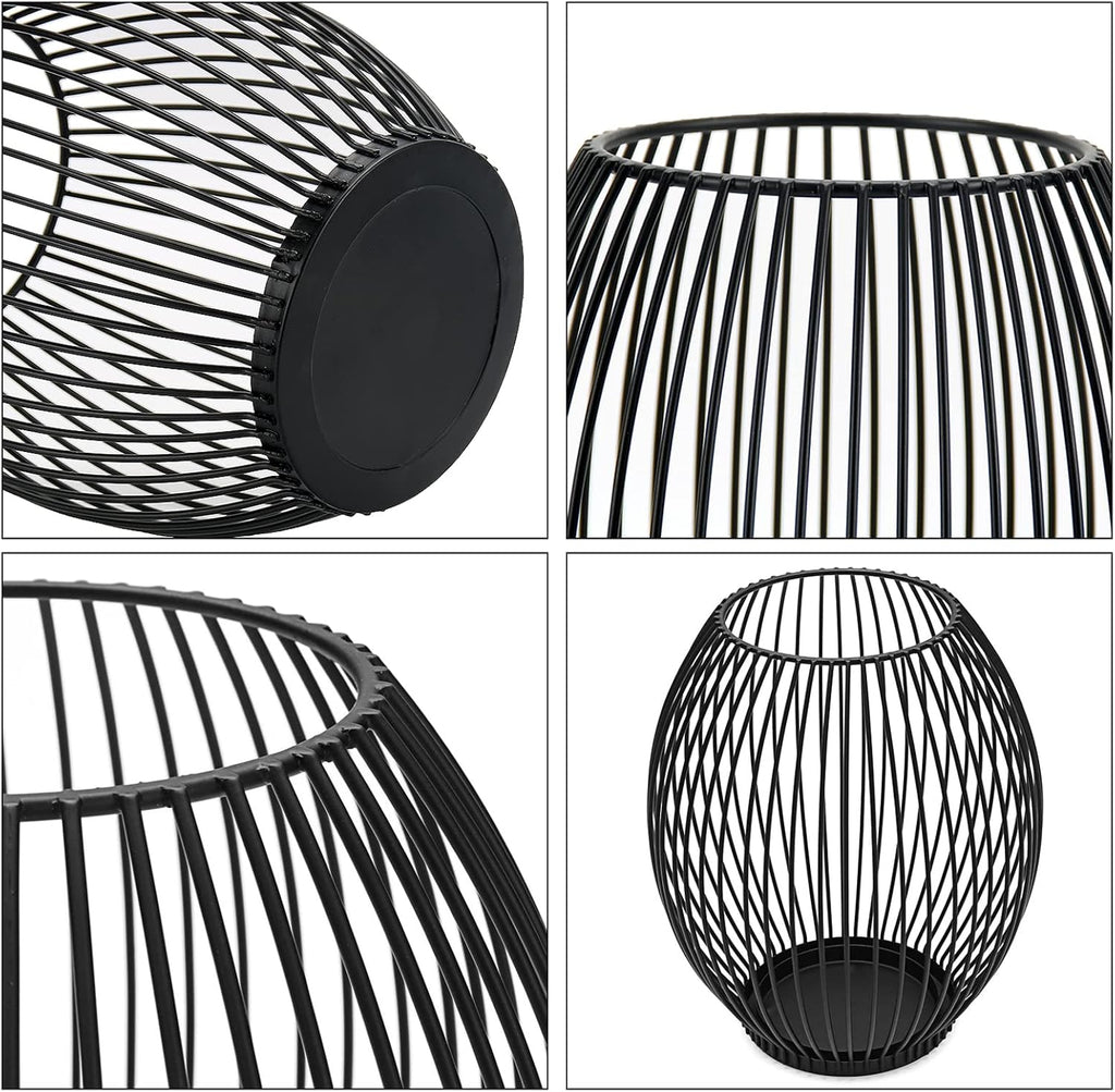 GoMaihe Metall Kerzenstaender 2er Set Schwarz Oval 9x15,5 cm & 9x18 cm