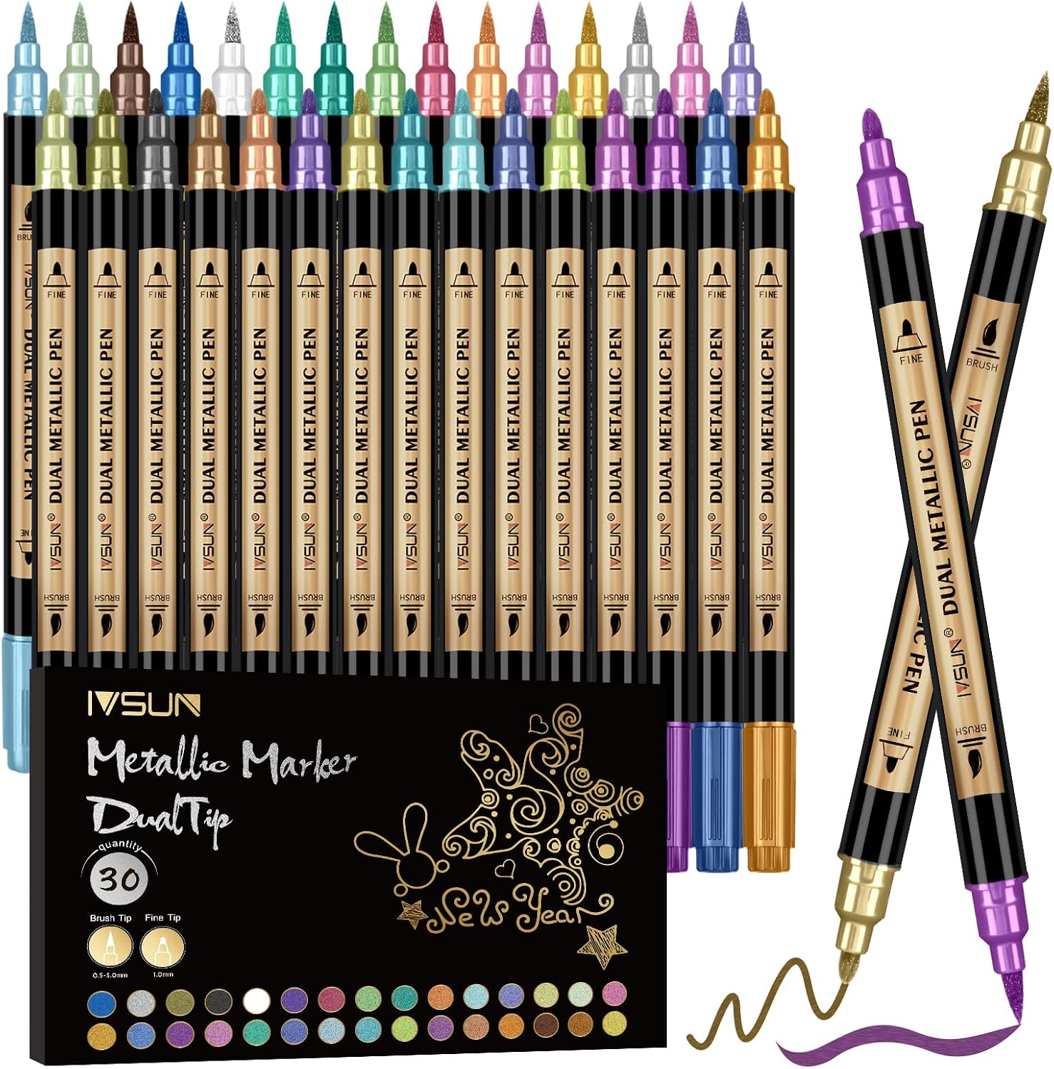 IVSUN Metallic Marker 12er Set Dual Tip Acrylstifte wasserfest