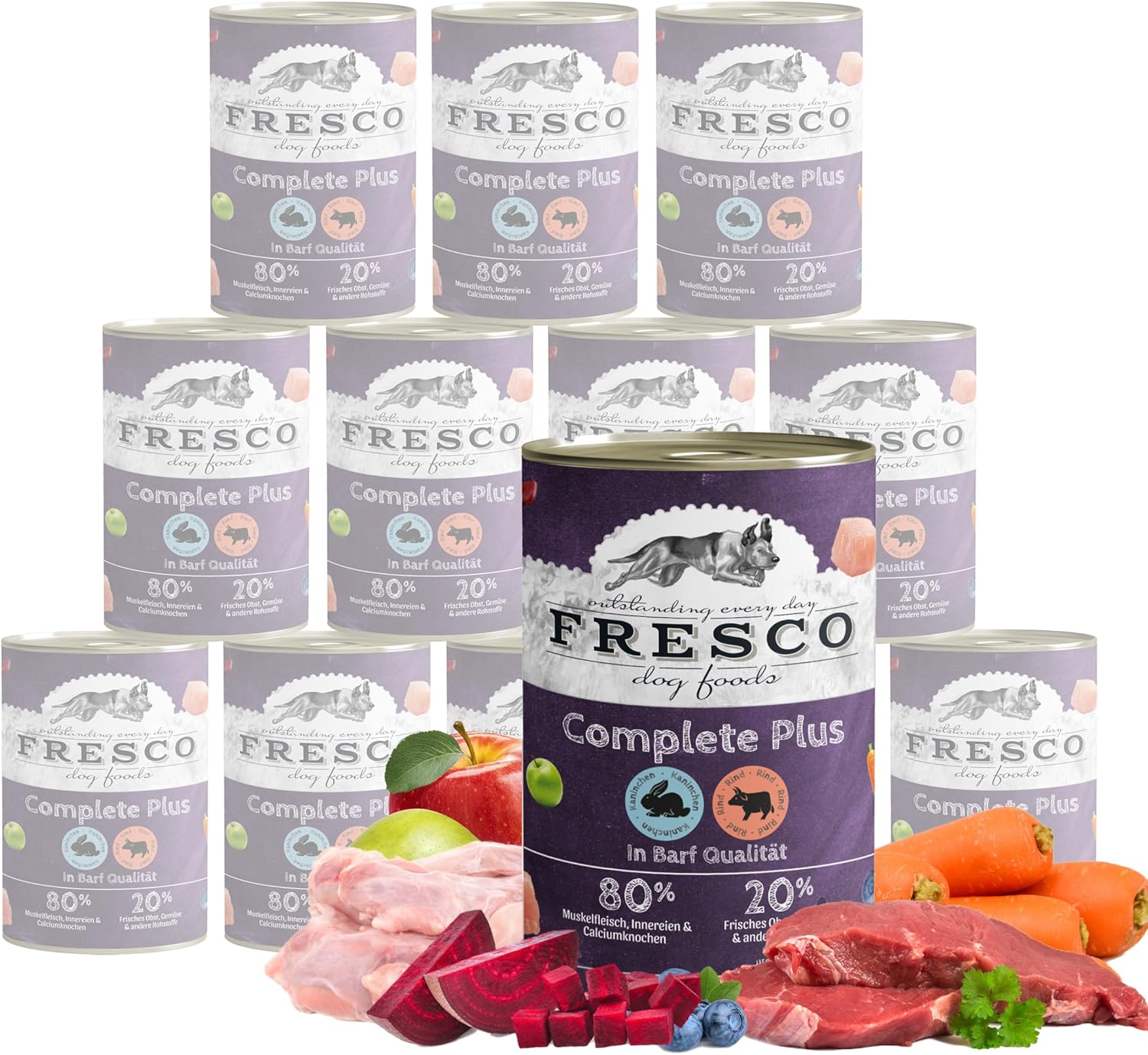 FRESCO Dog NassBARF Kaninchen mit Rind 12x400g, getreidefrei, verschiedene Sorte