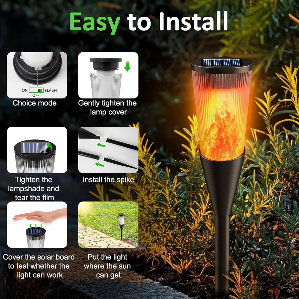 Solarlampen Gartenfackeln 6er Set mit Flammeneffekt, IP65 Wetterfest, 2 Modi