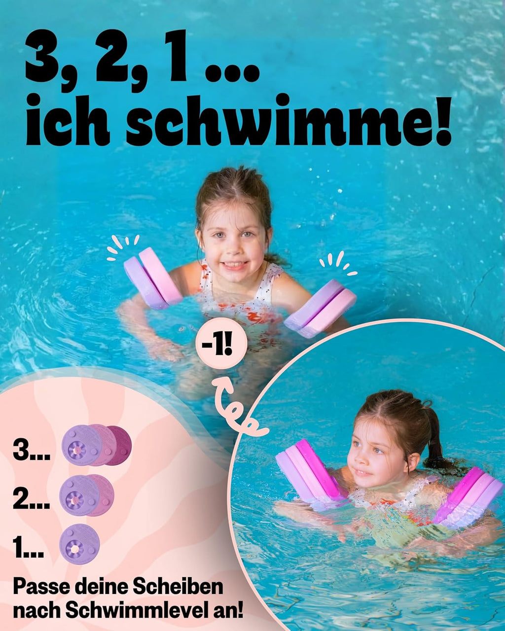Schwimmlernhilfe Kinder 1-8 Jahre TUeV geprueft mit Sportbeutel Abzeichen