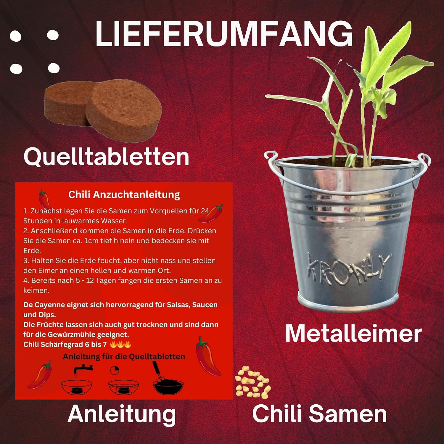 Chili Anzuchtset mit Samen und Pflanzanleitung Geschenk fuer Herren