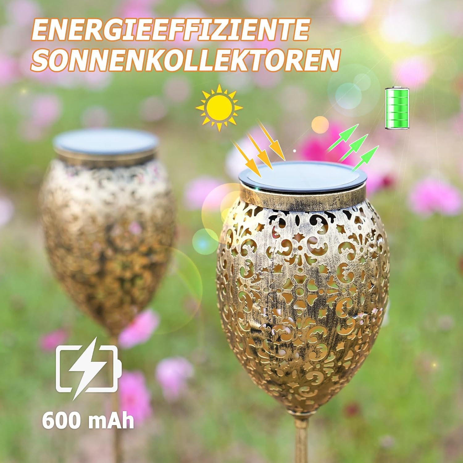 JOYCREATOR 2er Solarleuchten Metall IP65 warmweiss Garten Terrasse Balkon
