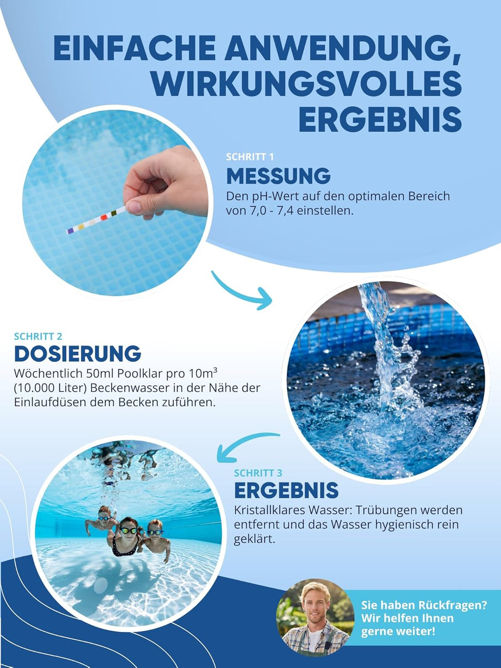 AGUALEVE Poolklar Kristallklar Formel fuer klares Poolwasser Made in Germany