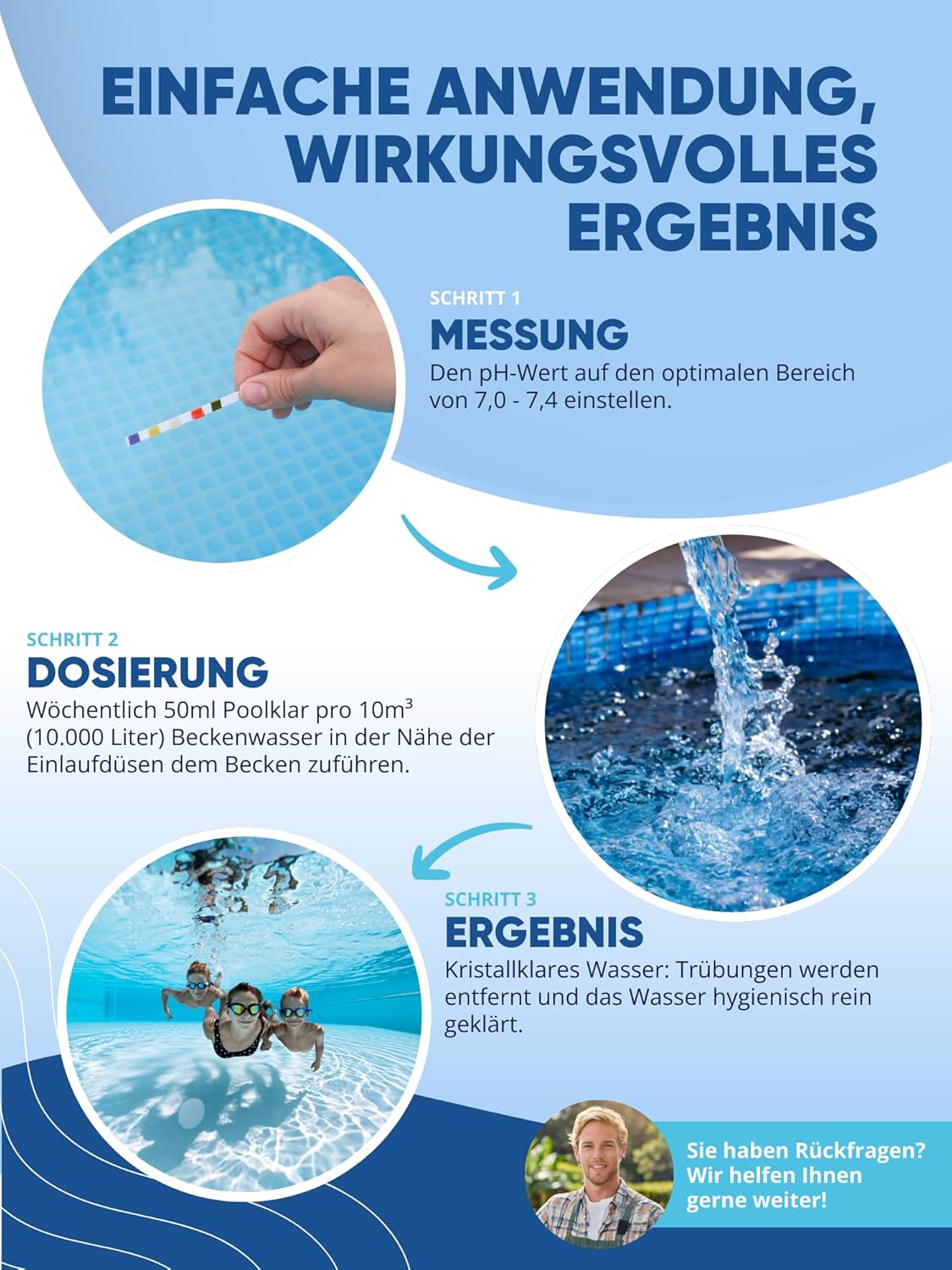 AGUALEVE Poolklar Kristallklar Formel fuer klares Poolwasser Made in Germany