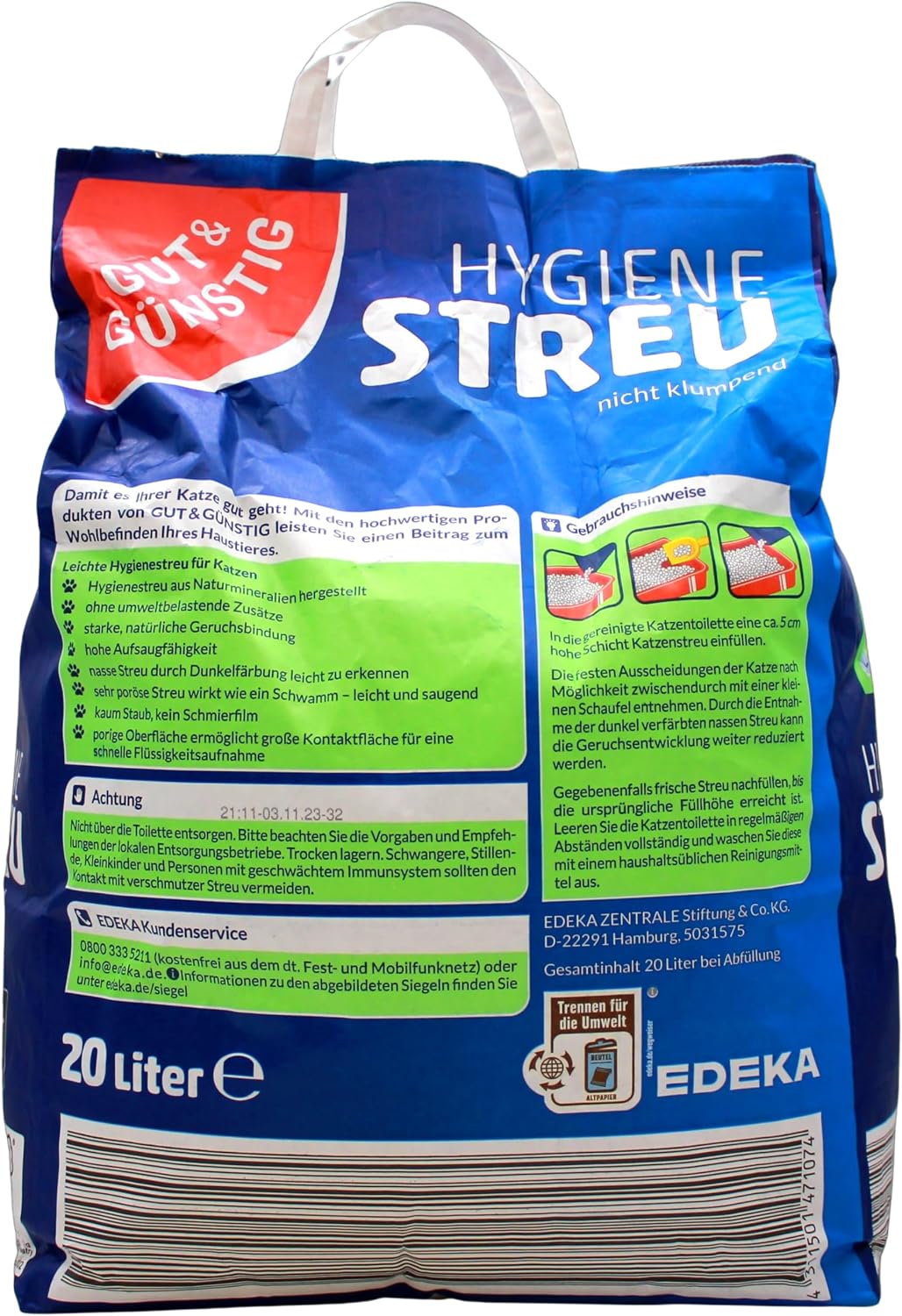 Gut und Guenstig Hygiene Katzenstreu 20L nicht klumpend saugstark