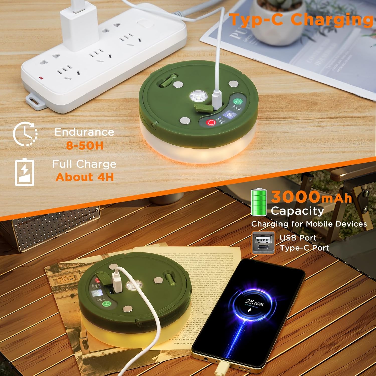10 m Solar USB Camping Lichterkette aufrollbar, 3‑in‑1, 8 Modi, wasserdicht