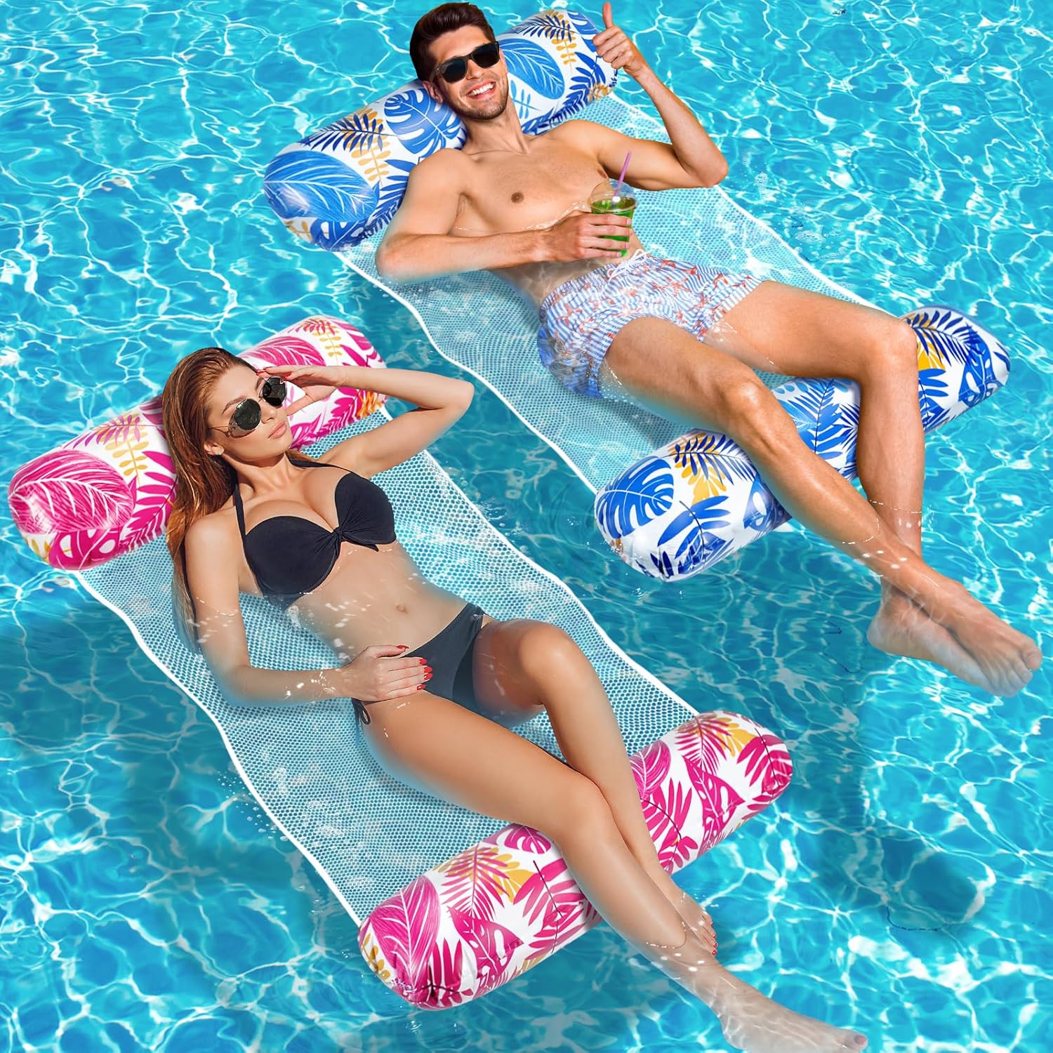 Amteker Luftmatratze Wasserhaengematte XL 4-in-1 Aufblasbar Pool Zubehoer