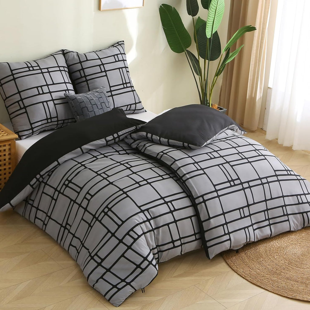 Bettwaesche 135x200 Mikrofaser Grau 4-teilig mit Reissverschluss OeKO-TEX 200cm-240