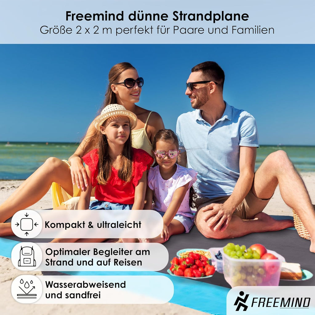 freemind Stranddecke 140x200 cm wasserabweisend sandfrei ultraleicht inkl. Herin