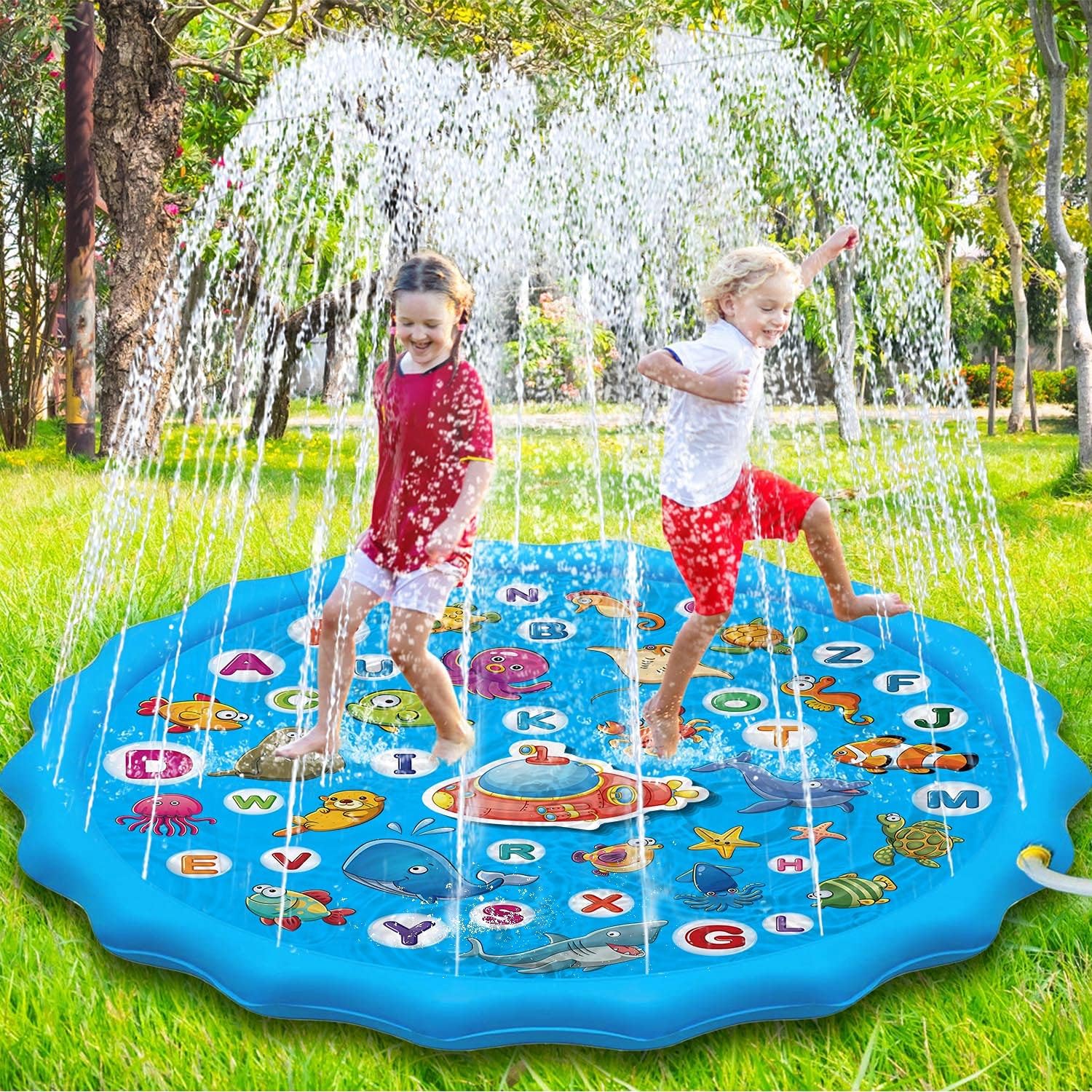 Paochocky Sprinkler Wasserspielmatte 170 cm rund aufblasbar Garten Strand
