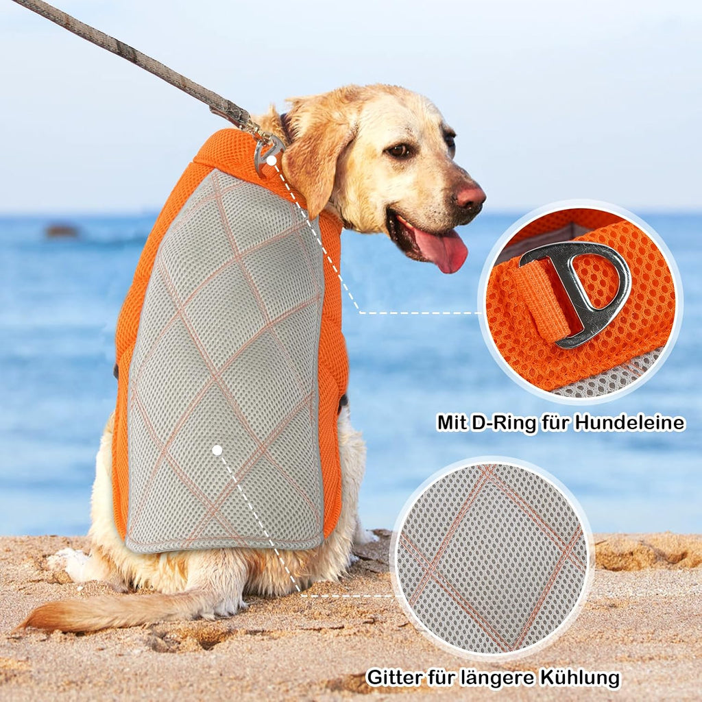 Kuehlweste Hund Anthrazitgrau Gr. M Kuehlgeschirr mit D-Ring Sonnenschutz XS-XXL