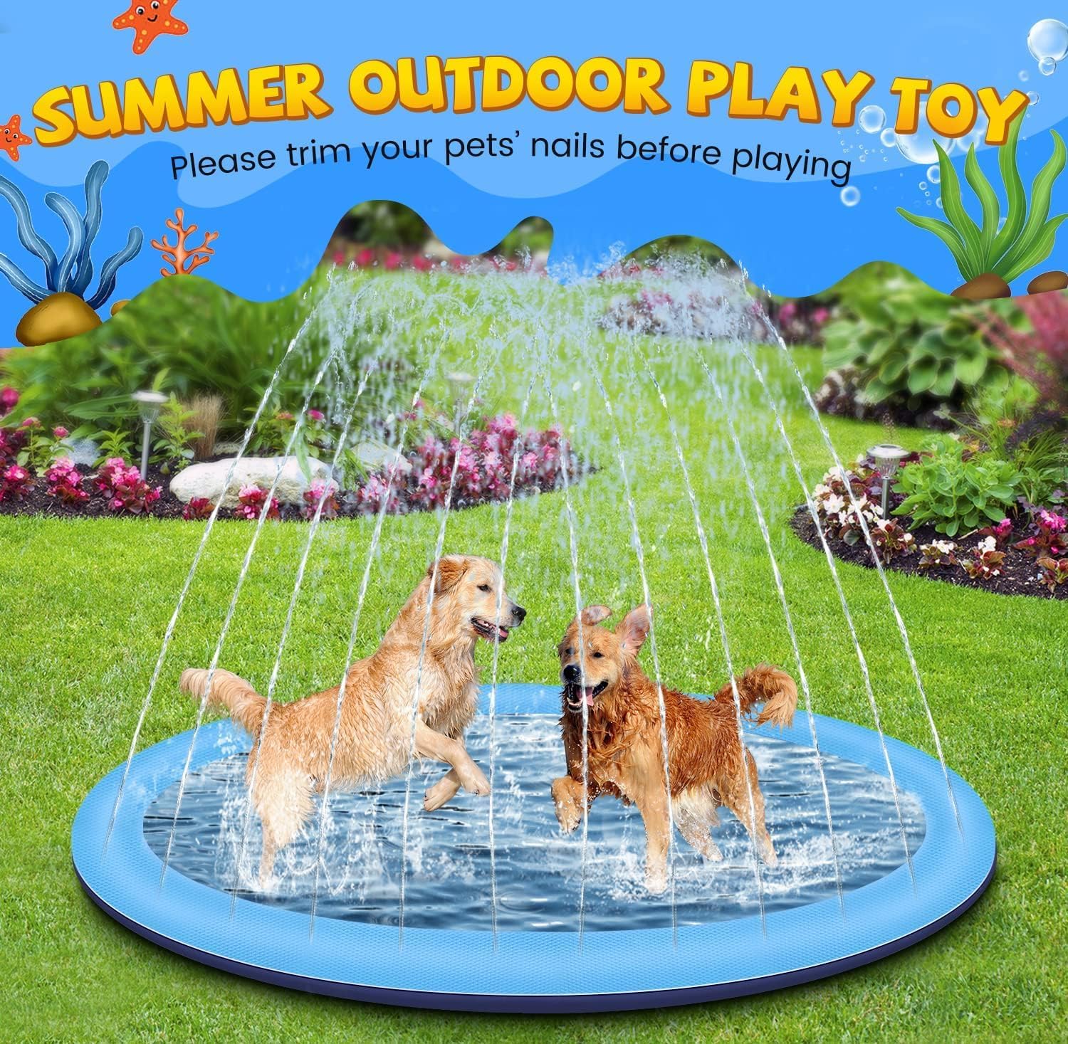 LATERN Spritzpad Wassersprinkler 170 cm verdickt rutschfest fuer Kinder und Hund