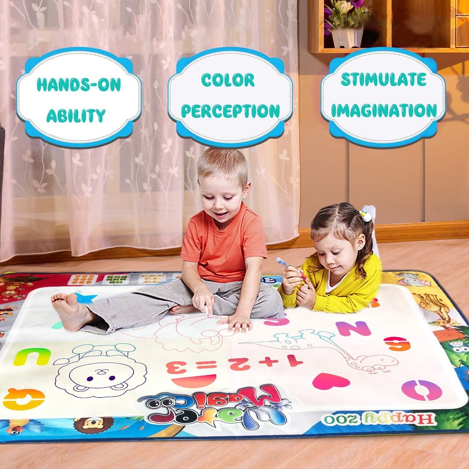 MOONTOY Wassermalmatte 120x80 cm Magic Doodle Malmatte mit Wasserstift