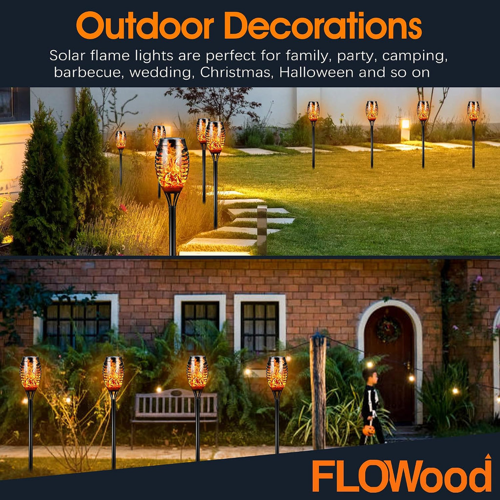 FLOWood 6er Solar Fackeln Garten LED Solarlampe IP65 wasserdicht Wegleuchte