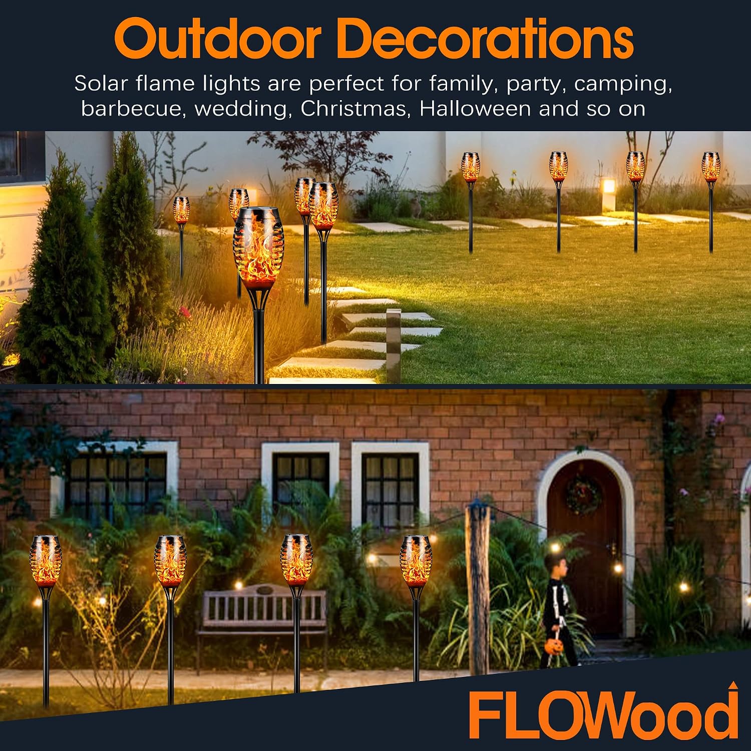 FLOWood 6er Solar Fackeln Garten LED Solarlampe IP65 wasserdicht Wegleuchte