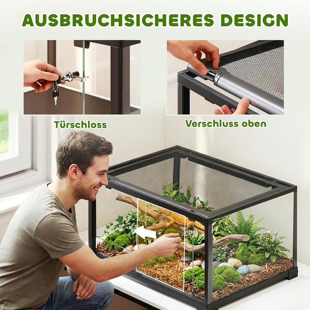 Pawhut Reptilien Terrarium Glasterrarium 60x45x32 cm schwarz ausbruchsicher