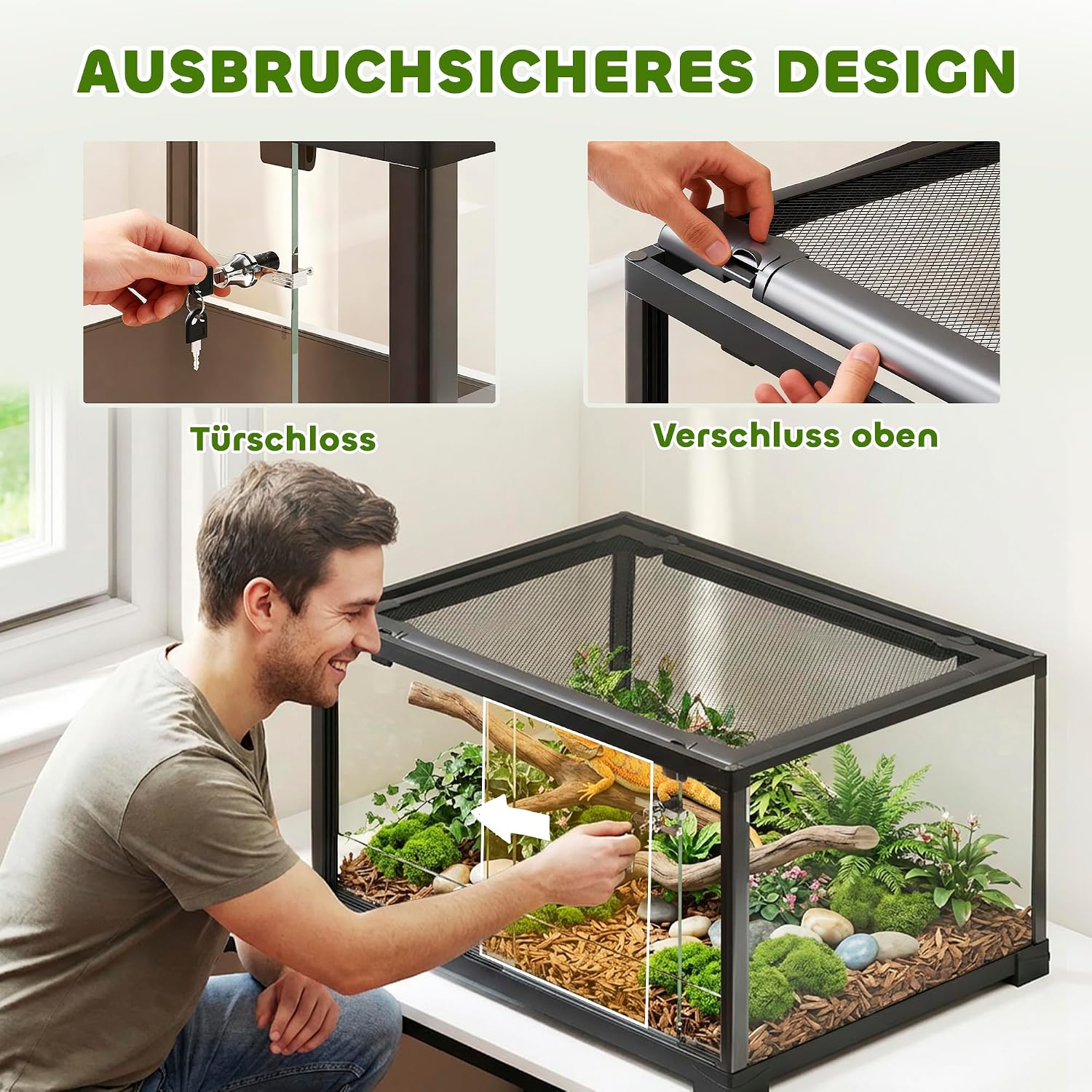 Pawhut Reptilien Terrarium Glasterrarium 60x45x32 cm schwarz ausbruchsicher
