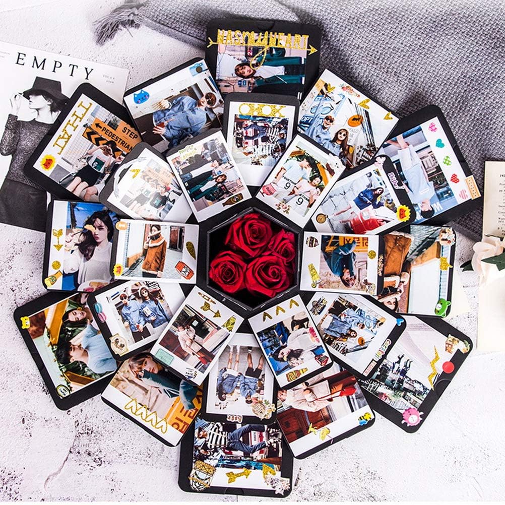 Explosion Box Geschenk mit Fotoalbum Scrapbook fuer Geburtstag und Hochzeit