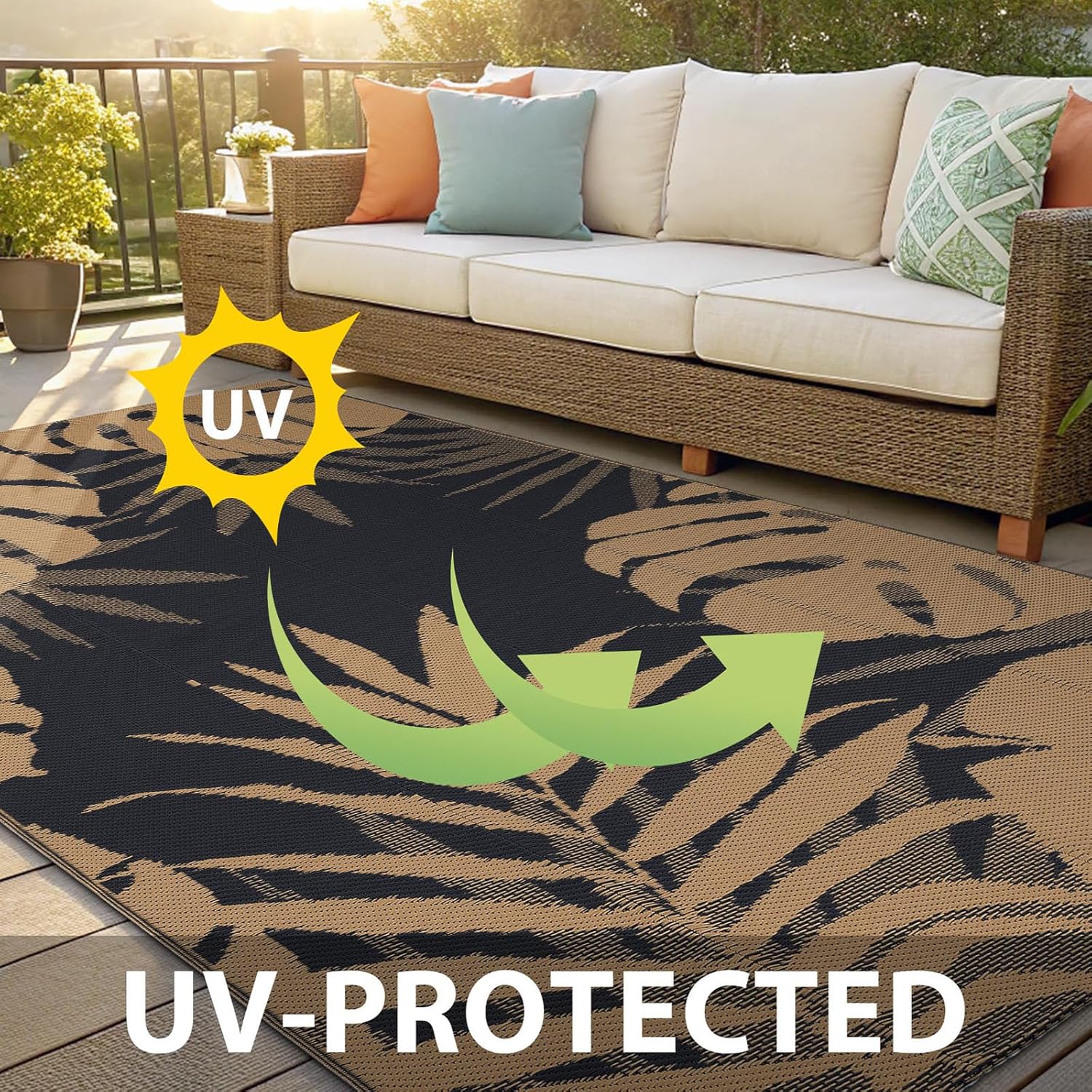 Homaxy Outdoor Teppich 120x180 cm wendbar wetterfest UV-bestaendig 180cm-360cm