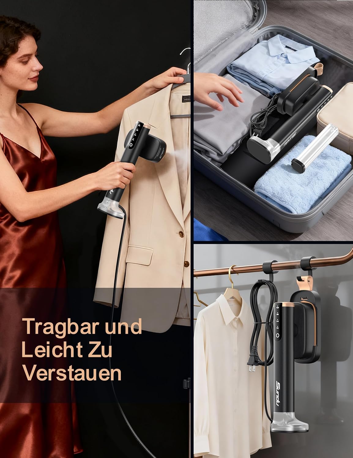 Sundu Reise-Dampfglaetter Dampfbuegeleisen /min LED-Display Schwarz