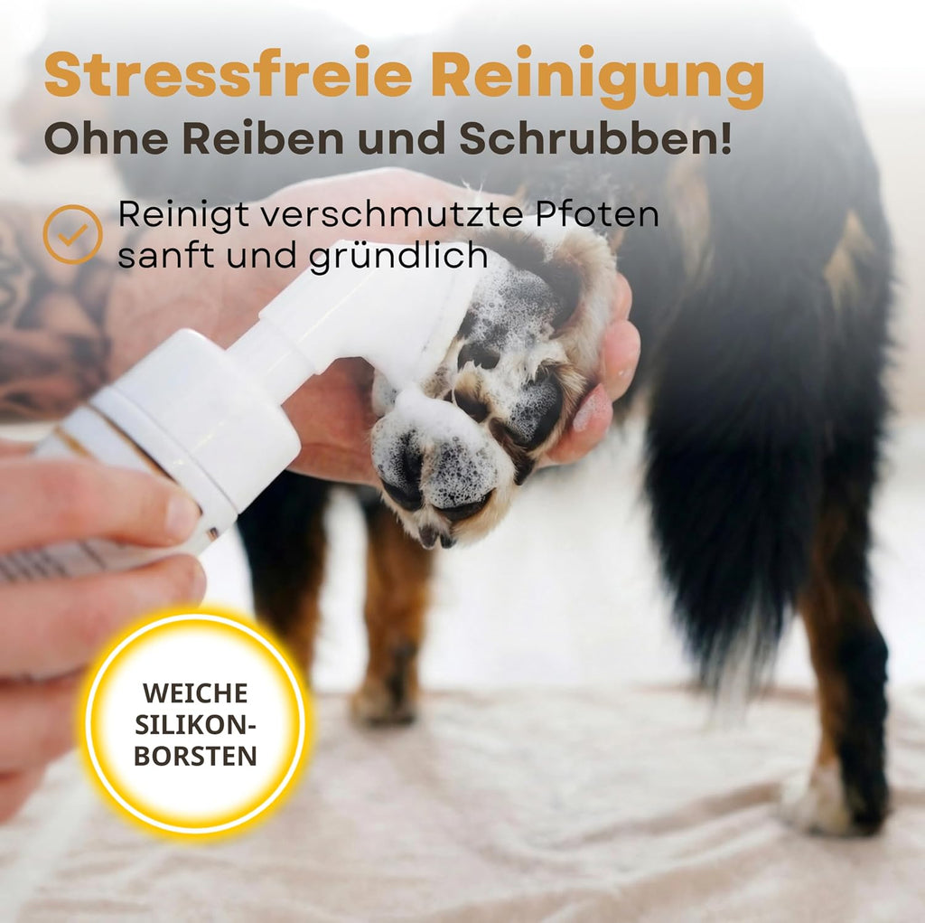 Pfotenreiniger Schaum 150ml fuer Hunde und Katzen mit Buerste ohne Duftstoffe