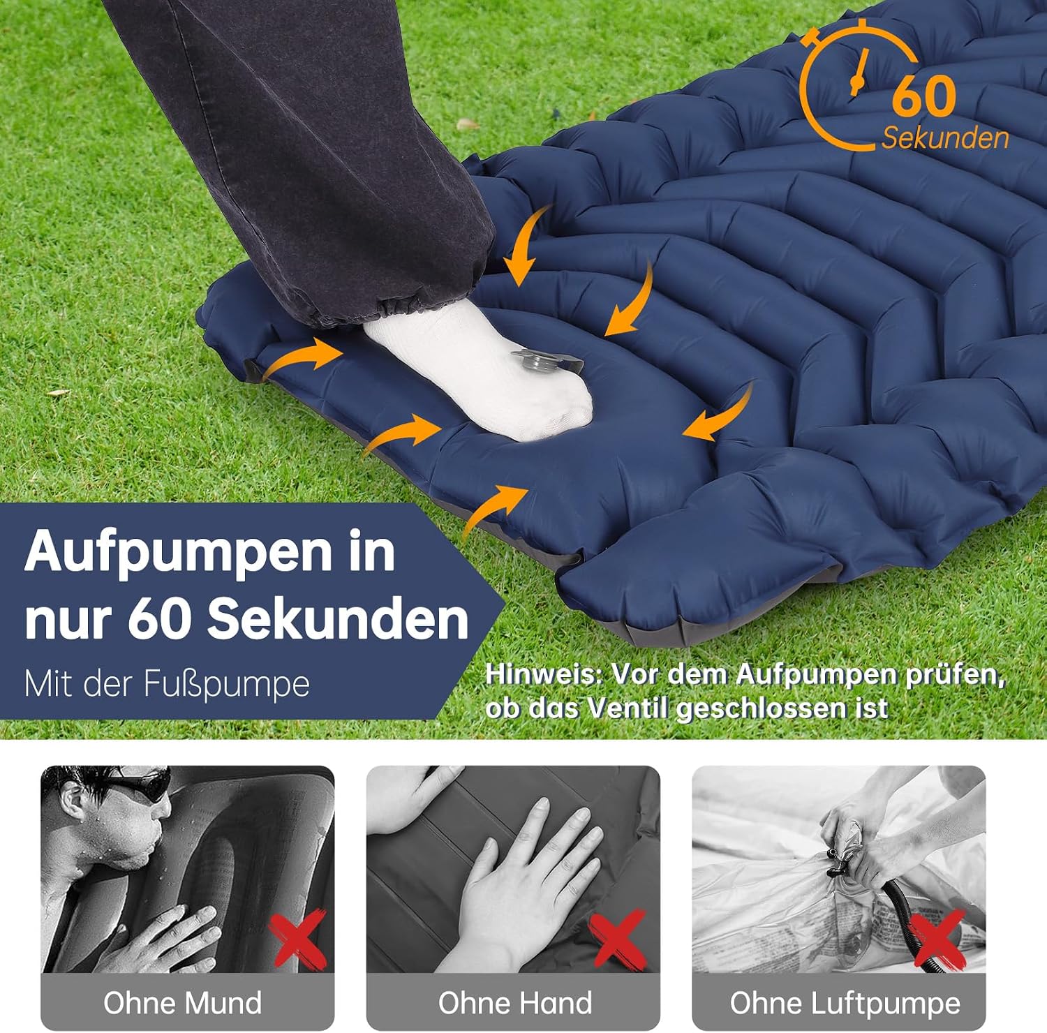 HAUSPROFI Isomatte ultraleicht aufblasbar mit Fusspumpe und Kissen, gruen