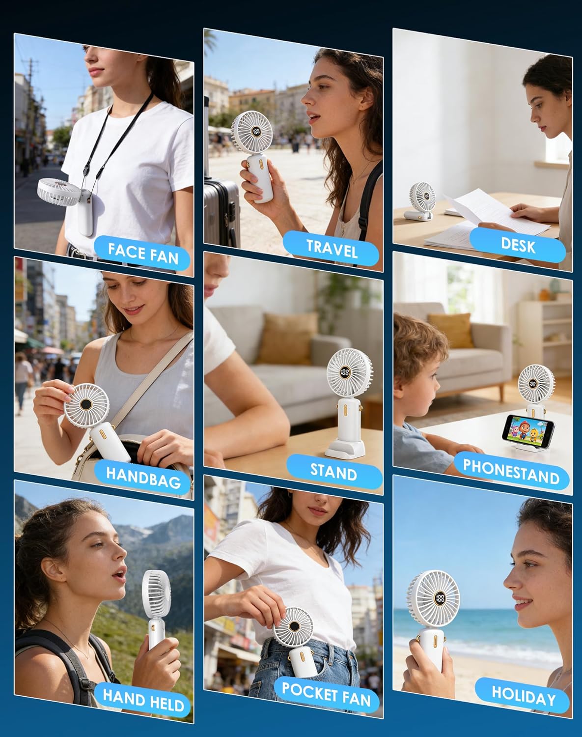 Mini Handventilator Akku USB leise tragbar Tischventilator klein fuer unterwegs
