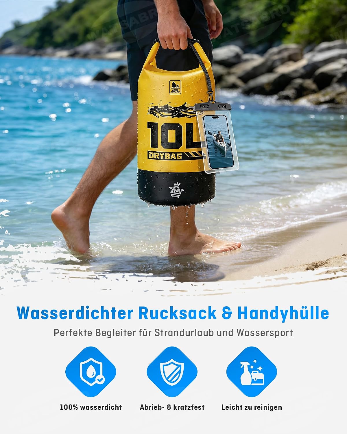 WATSABRO Dry Bag wasserdichte Tasche Rucksack + wasserdichte Handyhuelle