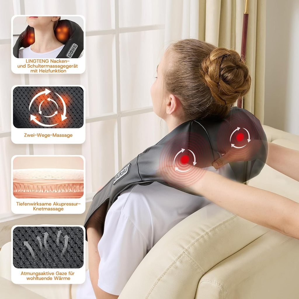 Shiatsu Nackenmassagegeraet elektrisch mit Waerme fuer Nacken Schulter Ruecken