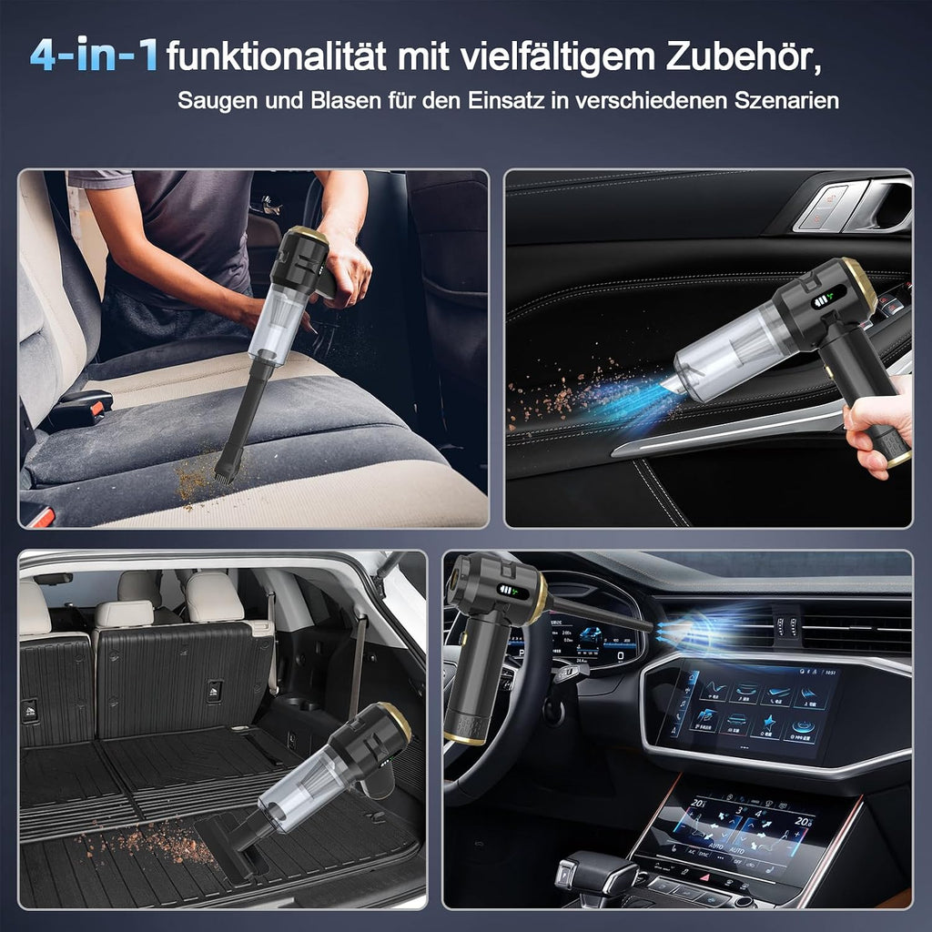 Akku Handstaubsauger 22000 Pa mit Blasfunktion Schwarz Gold