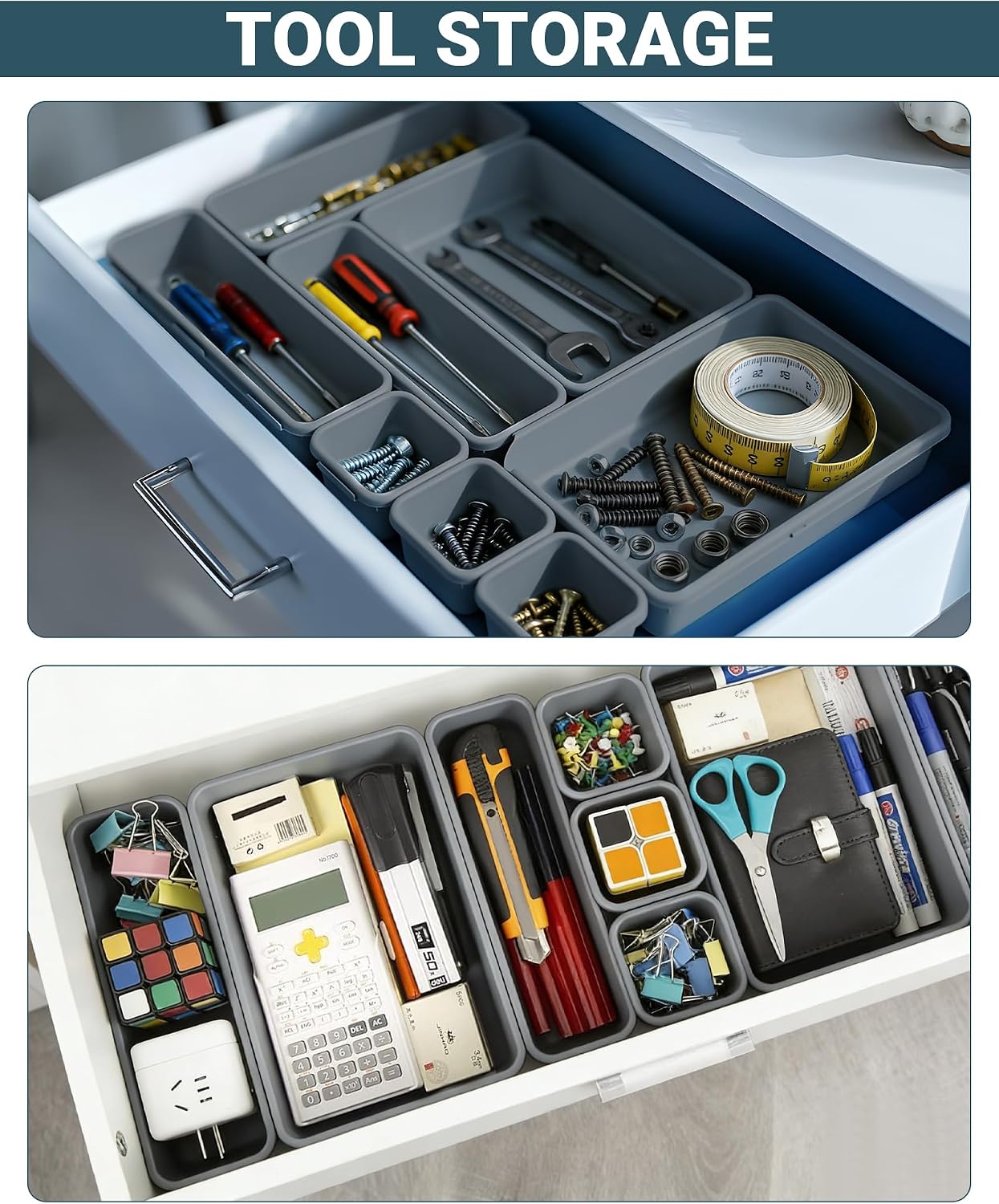 Schubladen Organizer 8er Set Kunststoff fuer Kueche Bad Buero Schreibtisch