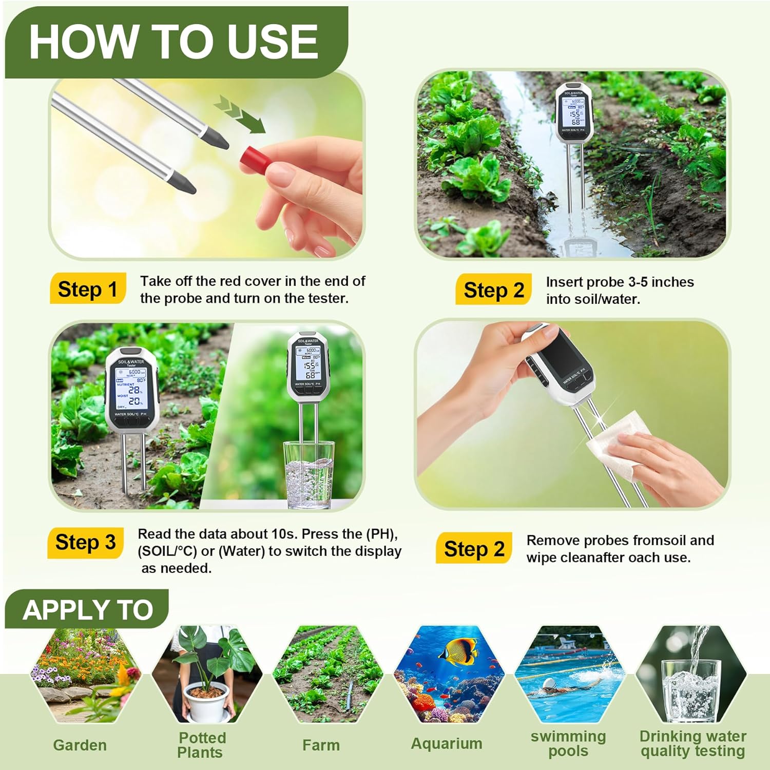 YAMRON 7‑in‑1 Bodentester pH EC TDS Licht Temperatur Feuchte Garten
