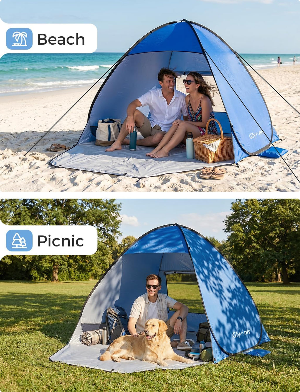 Glymnis Pop-up Strandmuschel Strandzelt UV50+ mit Reissverschlusstuer Windschutz B