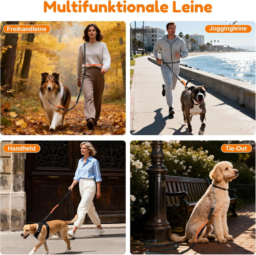 XBEN Joggingleine für Hunde 2,2m-2,35m mit Dualgriff Freihandleine